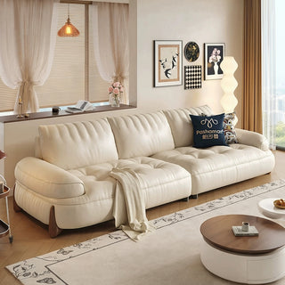 Cream leather sofa in a living room