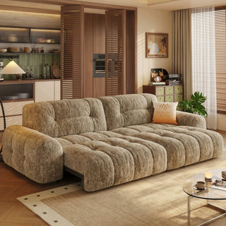 Chenille power sofa bed in a living room