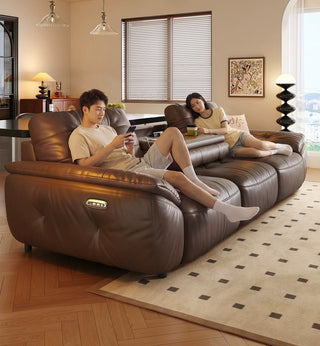 Plump tufted leather recliner sofa