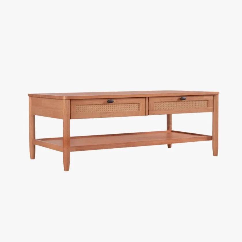 Delora Wooden Coffee Table with Rattan Drawers Singapore