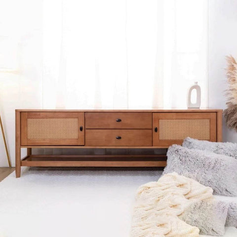 Delora Wooden TV Console with Rattan Drawers Singapore