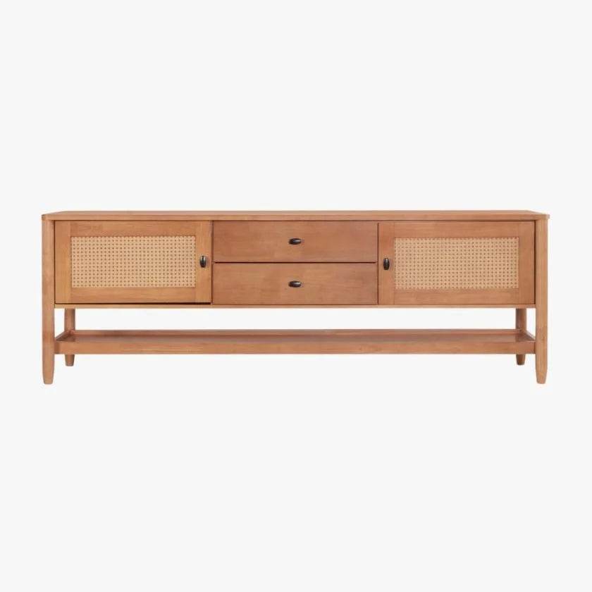 Delora Wooden TV Console with Rattan Drawers Singapore
