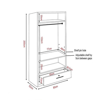 Megafurniture | Deverel 2 Door Wardrobe (80cm) | Open Door Wardrobe