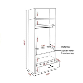Megafurniture | Deverel 2 Door Wardrobe with Top (80cm) | Open Door Wardrobe