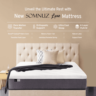 Devonne Grey Fabric Bed Frame (Water Repellent) + Somnuz™ Luxe Hybrid Cooling Mattress Singapore