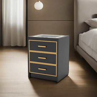 Dorsey Black Bedside Table with LED Light Singapore