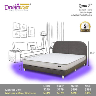 Dreamster Luna Pocketed Spring Mattress + Bed Frame Singapore