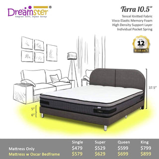 Dreamster Terra Pocketed Spring Mattress + Bed Frame Singapore