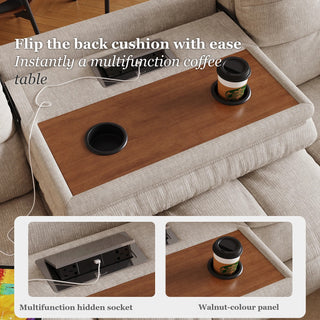 Flip the back cushion down into a table