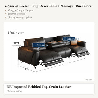 2.59m 4+ Seater + Flip-Down Table + Massage · Dual Power