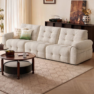 Waffle-tufted lamb-fleece sofa in a living room