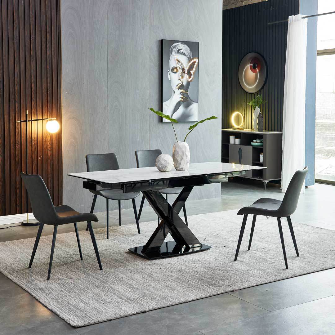 Earla Glossy Sintered Stone Extendable Dining Table (120cm/140cm/160cm) Singapore