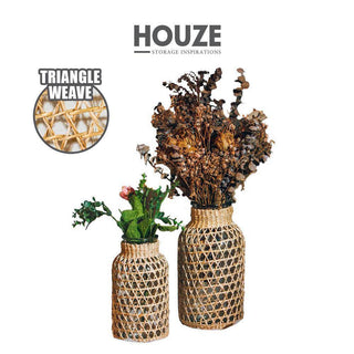ecoHOUZE Straw Wrapped Glass Vase - Triangle Weave - 2 Sizes Singapore