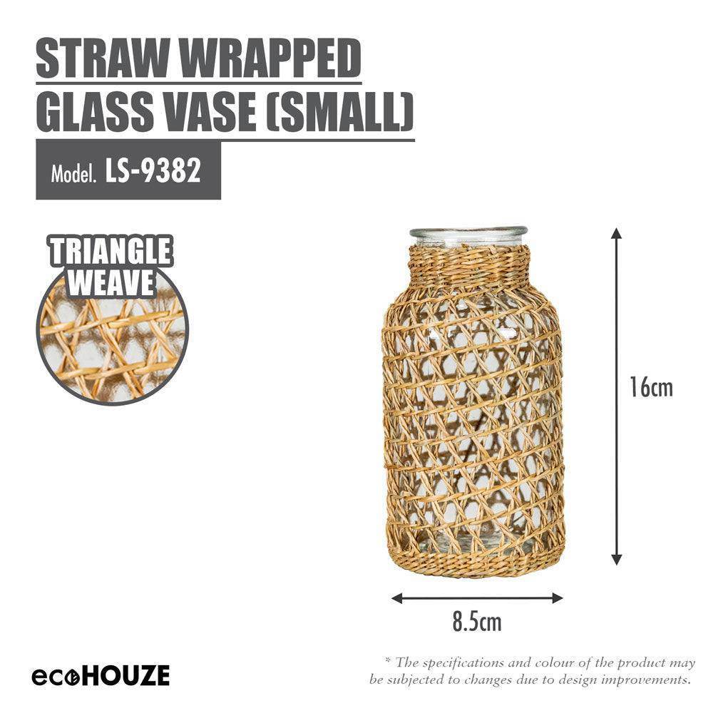 ecoHOUZE Straw Wrapped Glass Vase - Triangle Weave - 2 Sizes Singapore