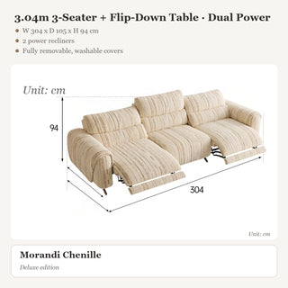 3.04m 3-Seater + Flip-Down Table · Dual Power