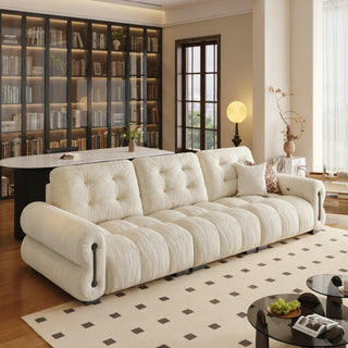 Cream chenille power sofa in a living room