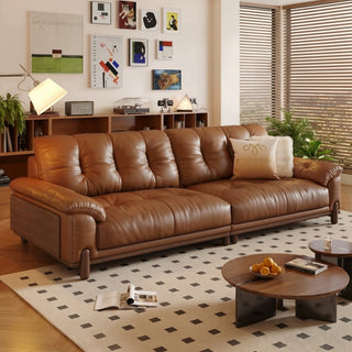 Cognac leather sofa in a living room
