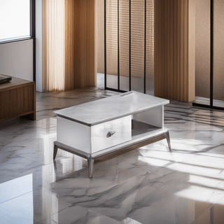 Etta Coffee Table with Glossy White Jade Stone Top Singapore