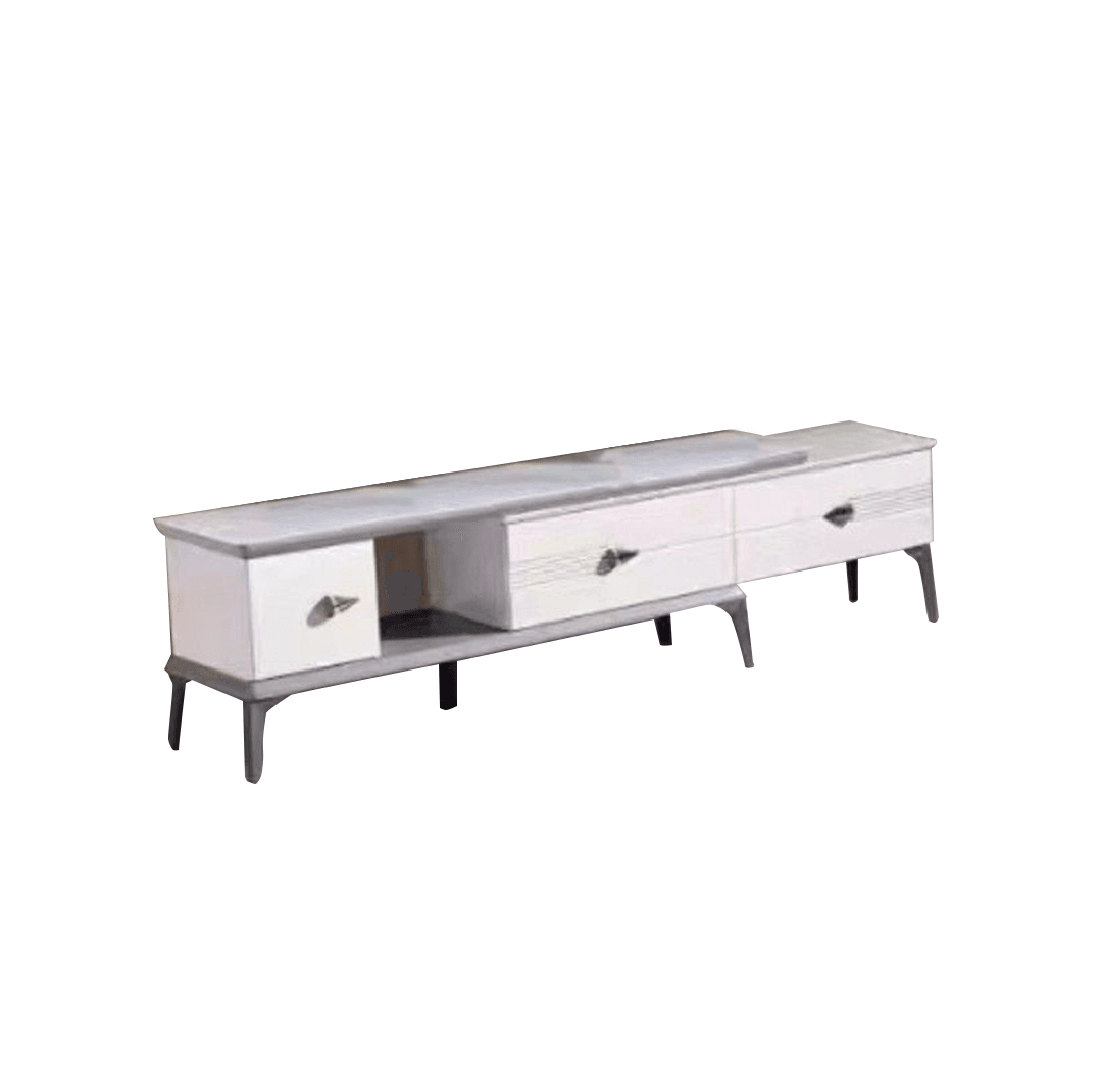 Etta Extendable TV Console with Glossy White Jade Stone Top Singapore