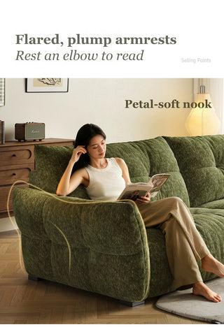Flared, plump armrests