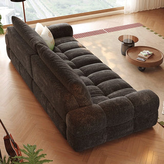 Channel-tufted seats from above