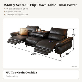 2.6m 3-Seater + Flip-Down Table · Dual Power