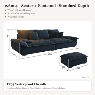 2.6m 4+ Seater + Footstool · Standard Depth