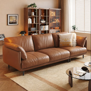 Cognac leather sofa in a living room