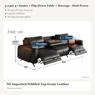 3.04m 4+ Seater + Flip-Down Table + Massage · Dual Power