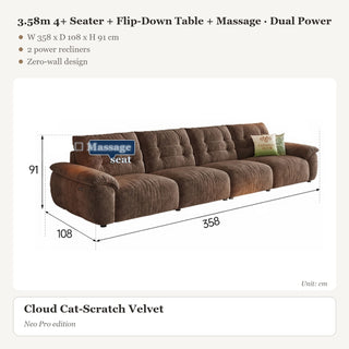 3.58m 4+ Seater + Flip-Down Table + Massage · Dual Power