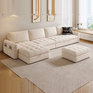 Halilia Marshmallow Fabric Sofa Bed in a living room