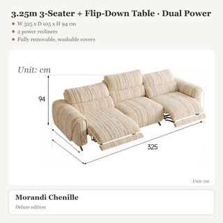3.25m 3-Seater + Flip-Down Table · Dual Power