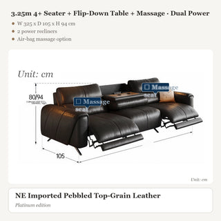 3.25m 4+ Seater + Flip-Down Table + Massage · Dual Power