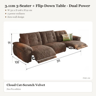 3.11m 3-Seater + Flip-Down Table · Dual Power
