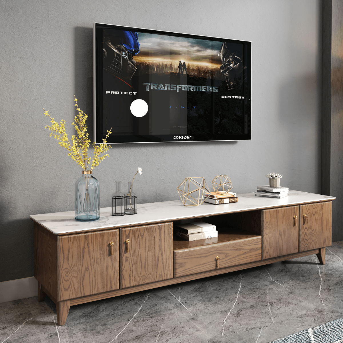 Fergus Ash Wood TV Console with Sintered Stone Top Singapore