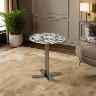 Gaia Cultured Marble Side Table (Dark Grey Base) Singapore