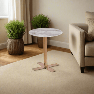 Gaia Cultured Marble Side Table (Rose Gold Base) Singapore