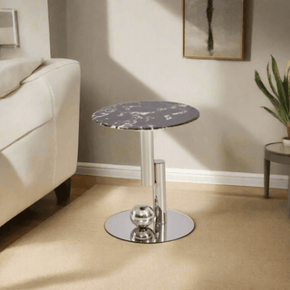 Giada Cultured Marble Side Table (Chrome Base) Singapore