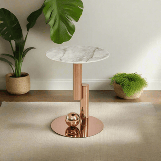 Giada Cultured Marble Side Table (Rose Gold Base) Singapore