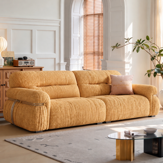 Orange fabric sofa in a living room
