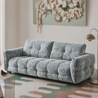 Two-tone textured chenille sofa in a living room