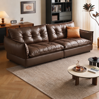Brown leather sofa in a living room