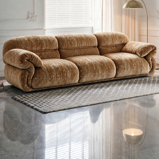 Amber chenille sofa in a living room