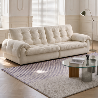 Cream cotton-linen sofa in a living room
