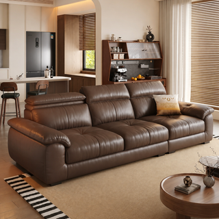 Brown leather sofa in a living room