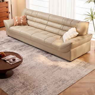Beige leather sofa in a living room