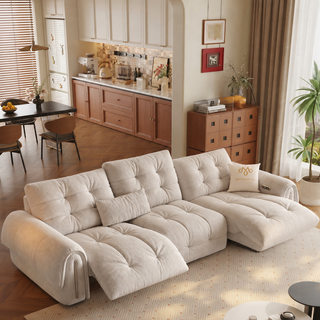 Chenille power sofa in a living room