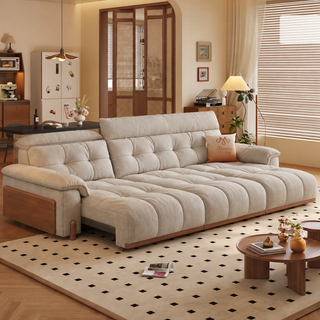 Chenille power sofa bed in a living room
