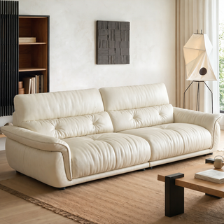 Cream leather sofa in a living room