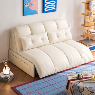Cream leather sofa bed in a living room